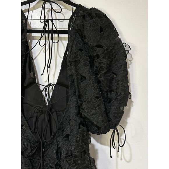 For Love & Lemons Serena Lace Mini Dress Black Size Medium NWT Floral Embroidery - Picture 13 of 14